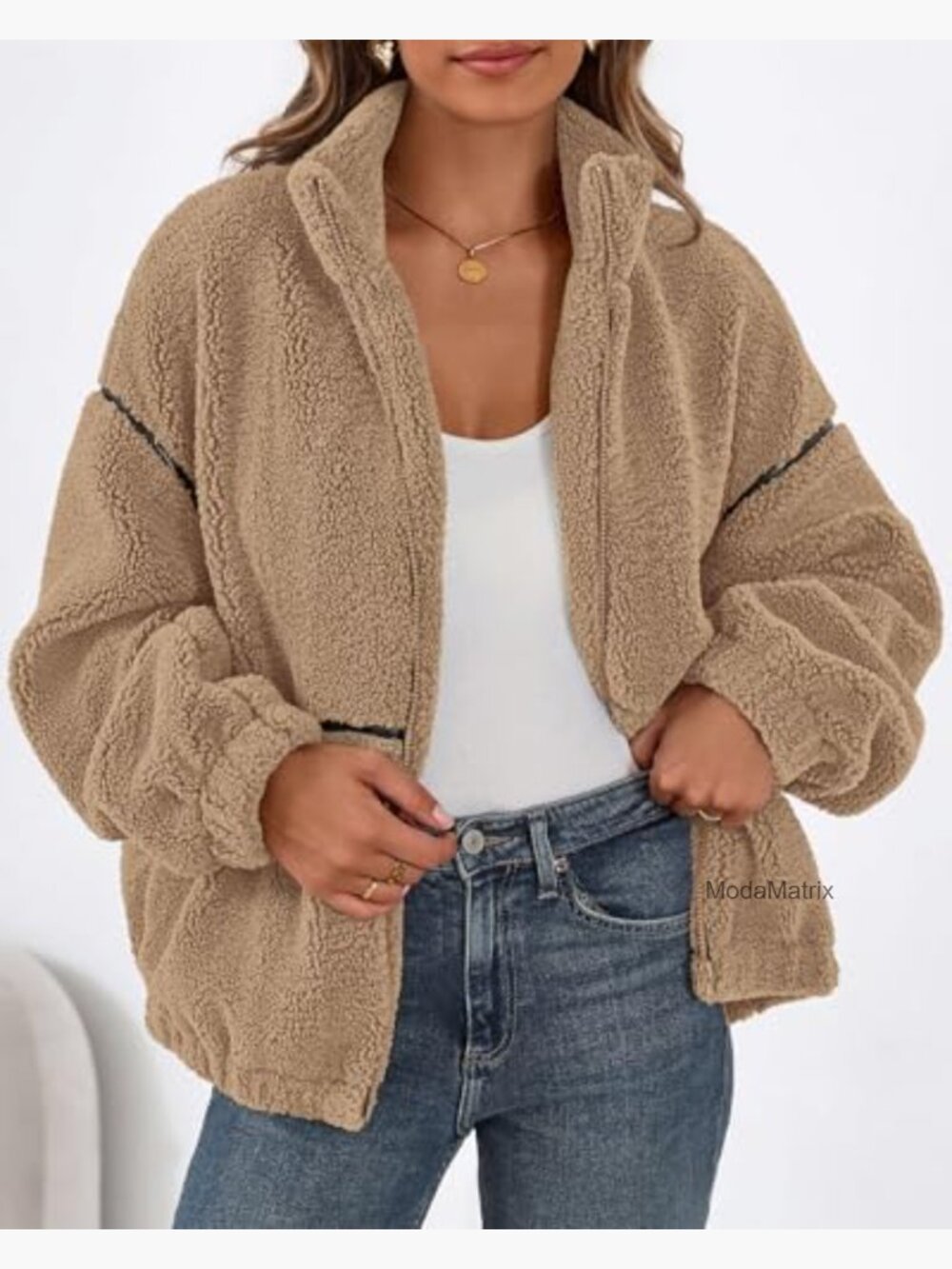 Oversized Faux Fur Zip Up Sherpa Fleece Jacket Coat - Picture 2 of 7